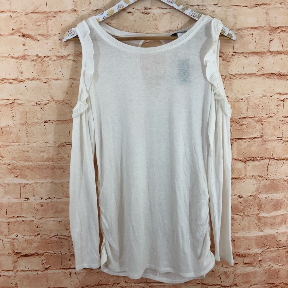 NWT WHBM Cold Shoulder Ruffle Sweater